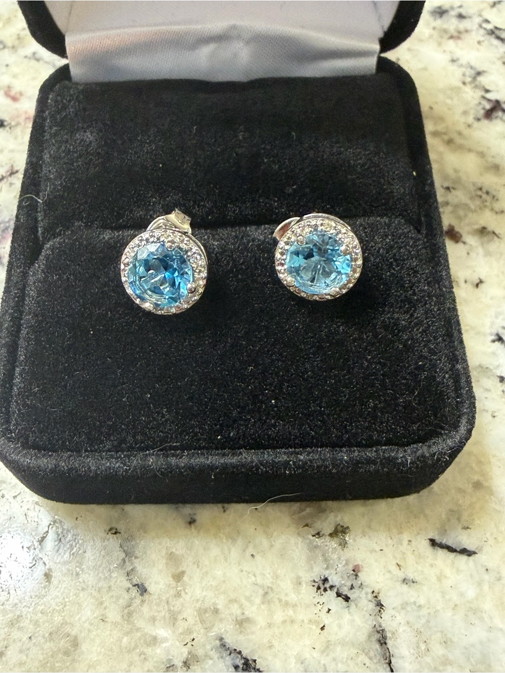 Natural Aquamarine & CZ studs 925 silver